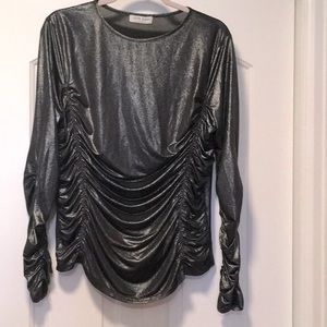 Black/silver metallic stretchy top, long sleeve.